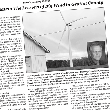 Picture of Newspaper article showing a wind turbine image